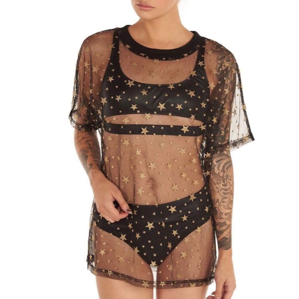 iHeartRaves Twinkle Star Sheer Mesh Tee Shirt